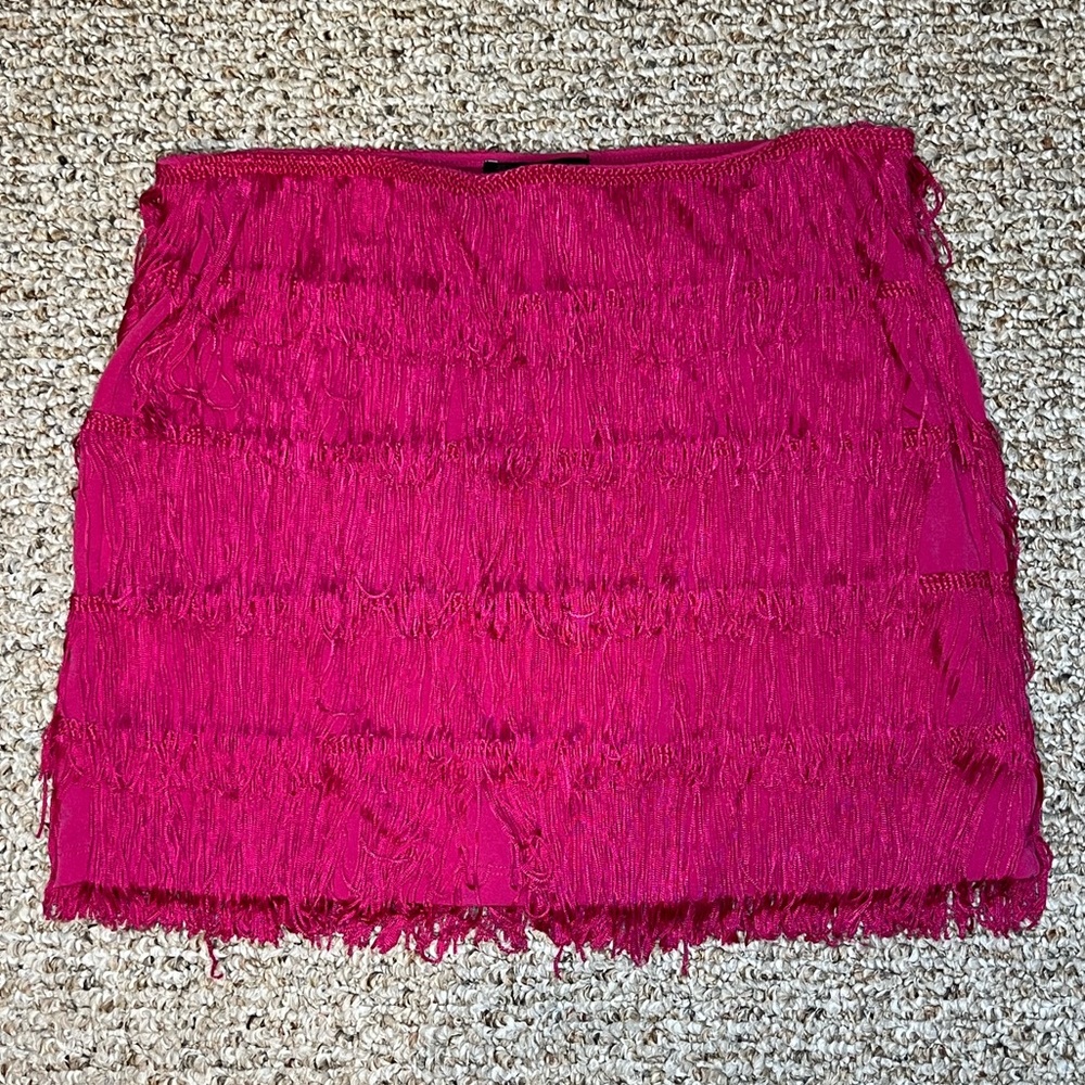 Express Hot Pink Fringe Mini Skirt